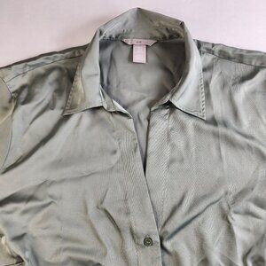 Super Soft H&M Woman’s Button Down Sleep XL Semi Sheer Shirt Collar Top Avocado